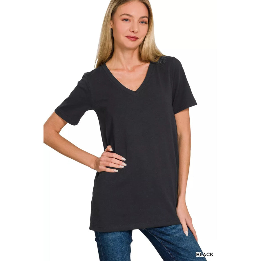 Zenana V-Neck Short Sleeve T-Shirt BLACK / S Apparel and Accessories