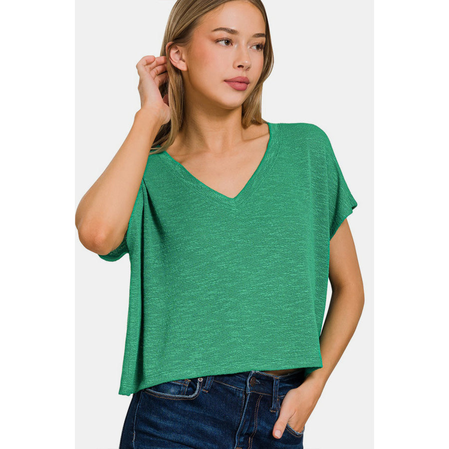 Zenana V-Neck Short Sleeve T-Shirt Green / S Apparel and Accessories