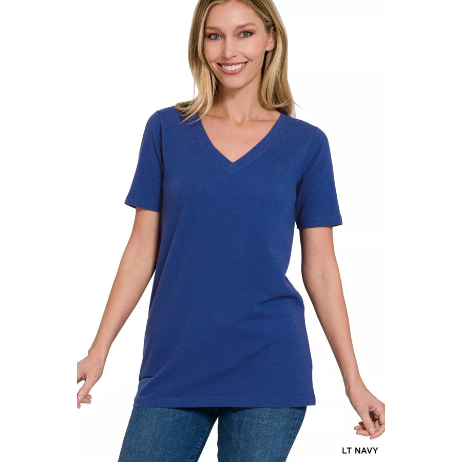 Zenana V-Neck Short Sleeve T-Shirt LT NAVY / S Apparel and Accessories