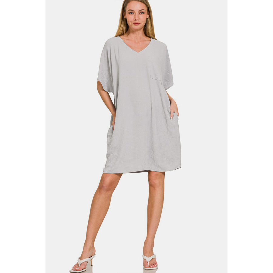 Zenana V-Neck Tee Dress with Pockets Apparel and Accessories