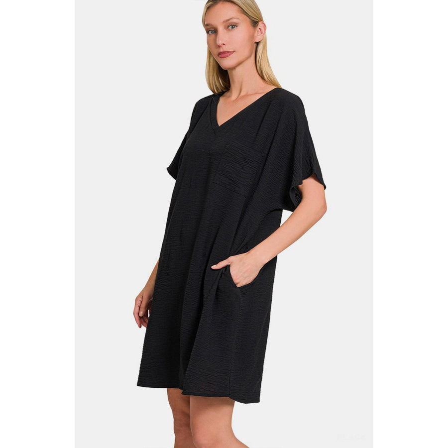 Zenana V-Neck Tee Dress with Pockets Apparel and Accessories