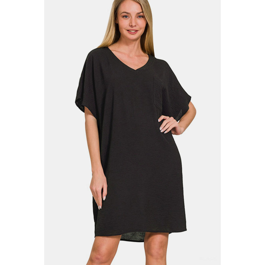 Zenana V-Neck Tee Dress with Pockets Black / S Apparel and Accessories