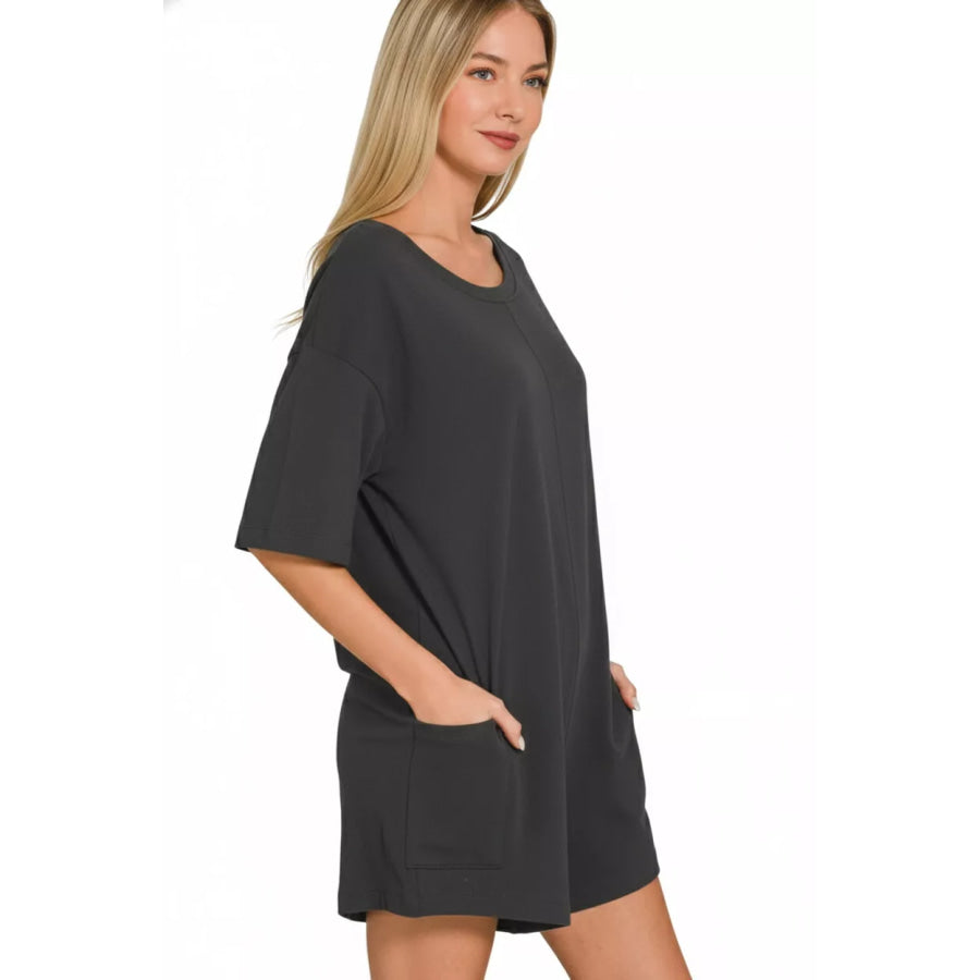 Zenana V or Scoop Neck Reversible 2-Way Romper Apparel and Accessories
