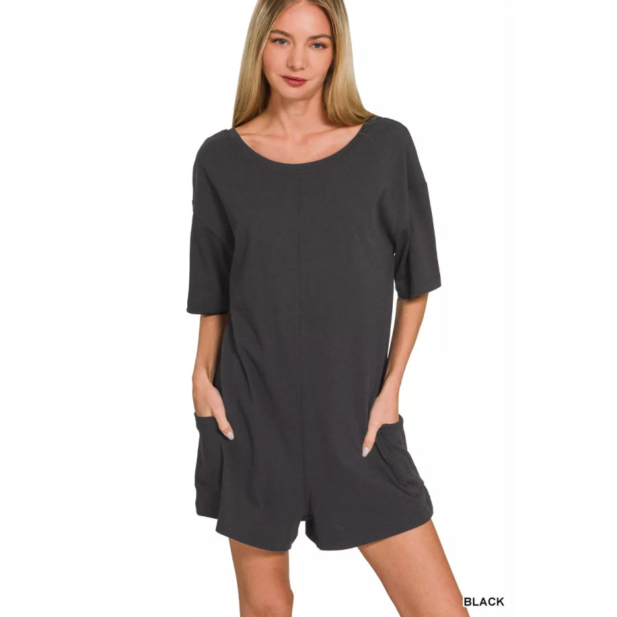 Zenana V or Scoop Neck Reversible 2-Way Romper BLACK / S Apparel and Accessories