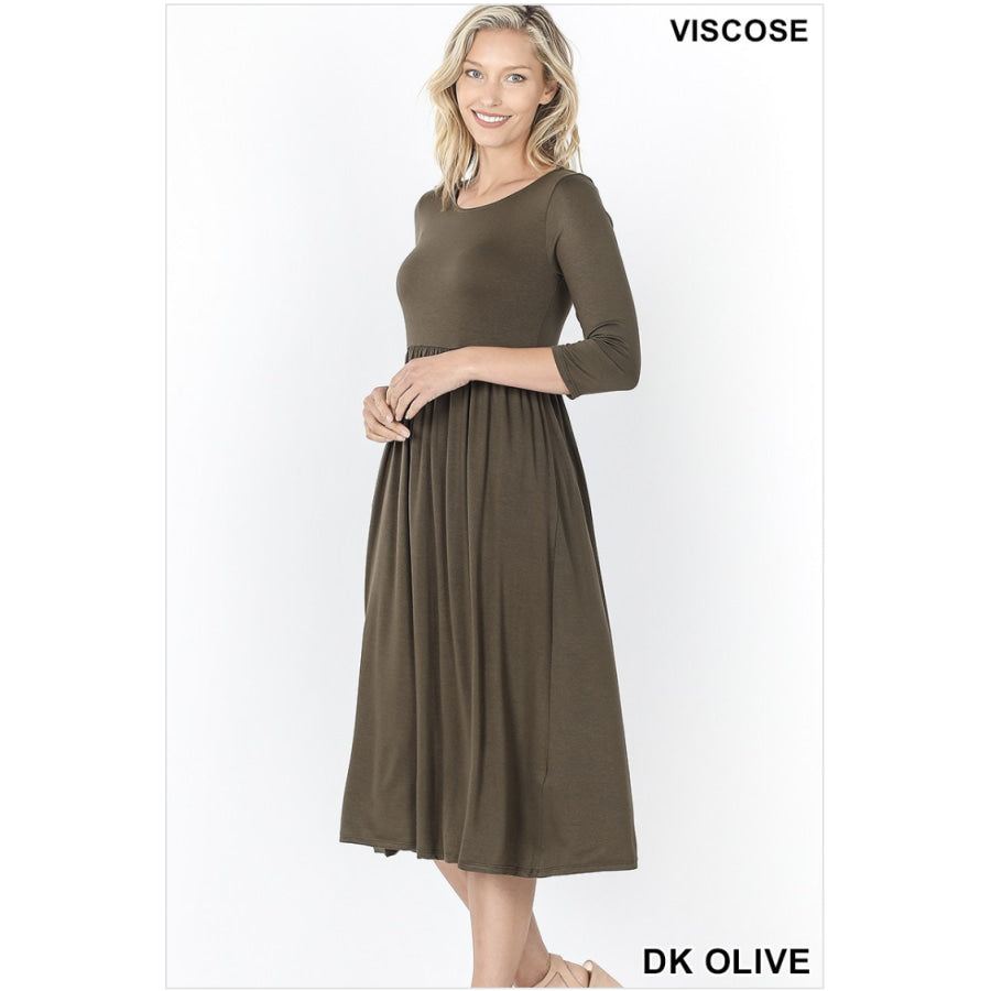 NEW! Viscose 3/4 Sleeve Dress With Waist Shirring Dresses