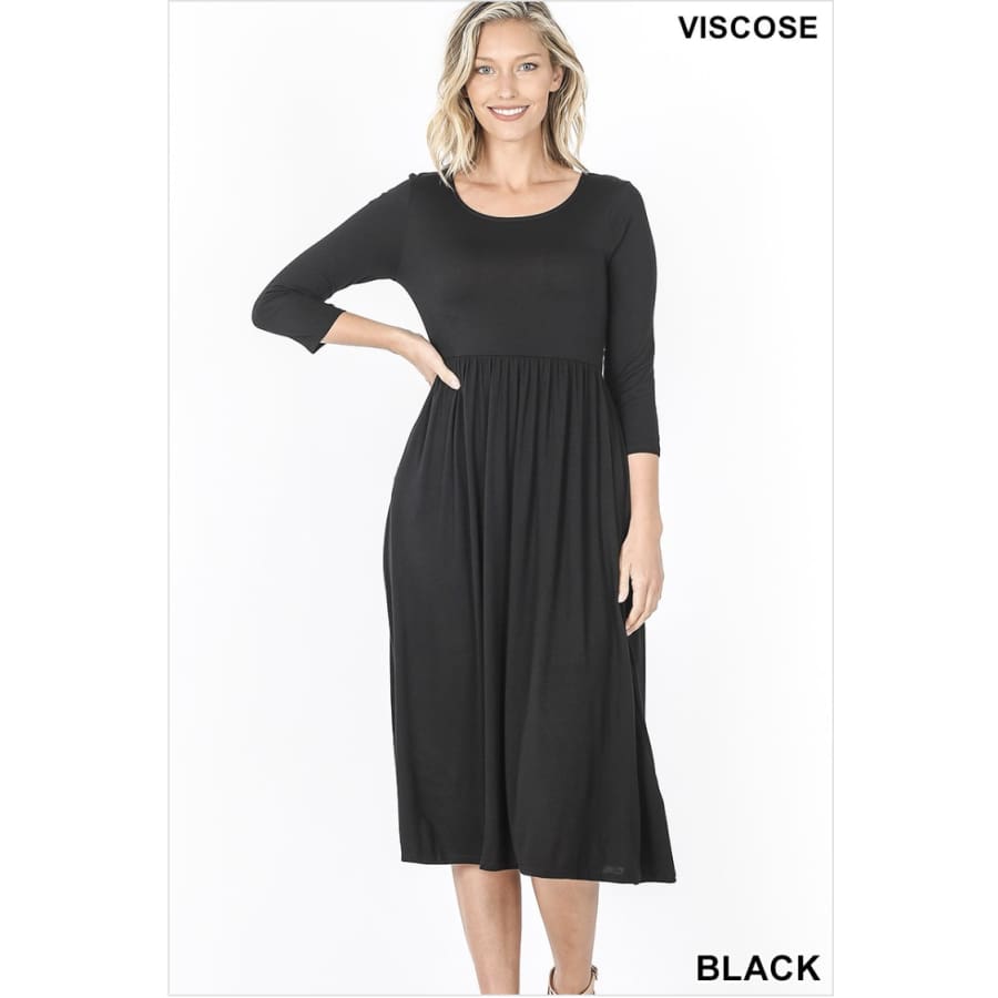 NEW! Viscose 3/4 Sleeve Dress With Waist Shirring Dresses