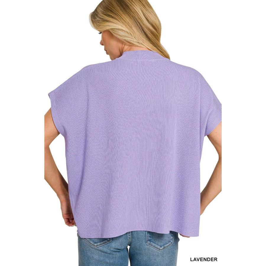 Zenana Viscose Mock Neck Short Sleeve Boxy Sweater Apparel and Accessories