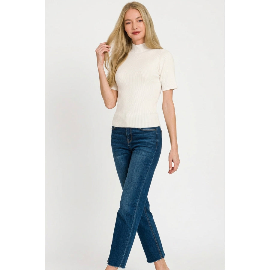 Zenana Viscose Ribbed Mock Neck Sweater IVORY / S Apparel and Accessories