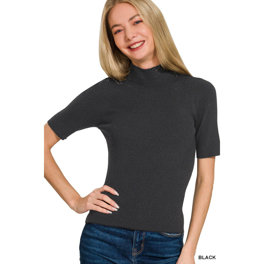 Zenana Viscose Ribbed Mock Neck Sweater Apparel and Accessories