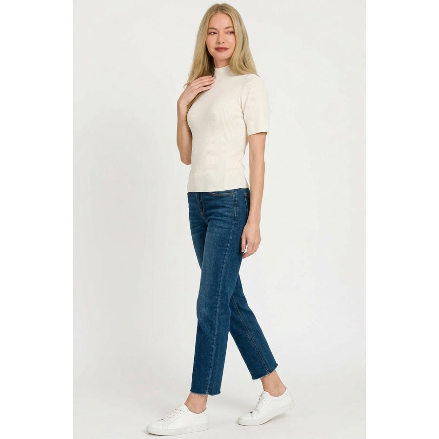 Zenana Viscose Ribbed Mock Neck Sweater Apparel and Accessories