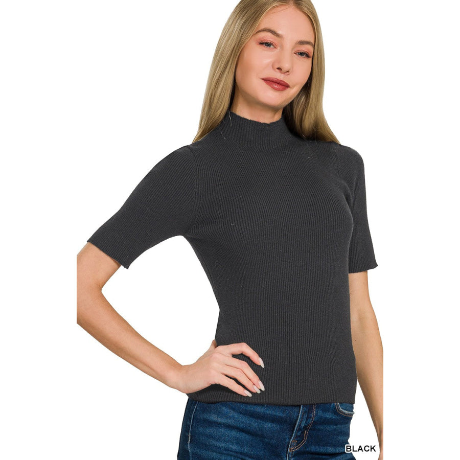 Zenana Viscose Ribbed Mock Neck Sweater Apparel and Accessories