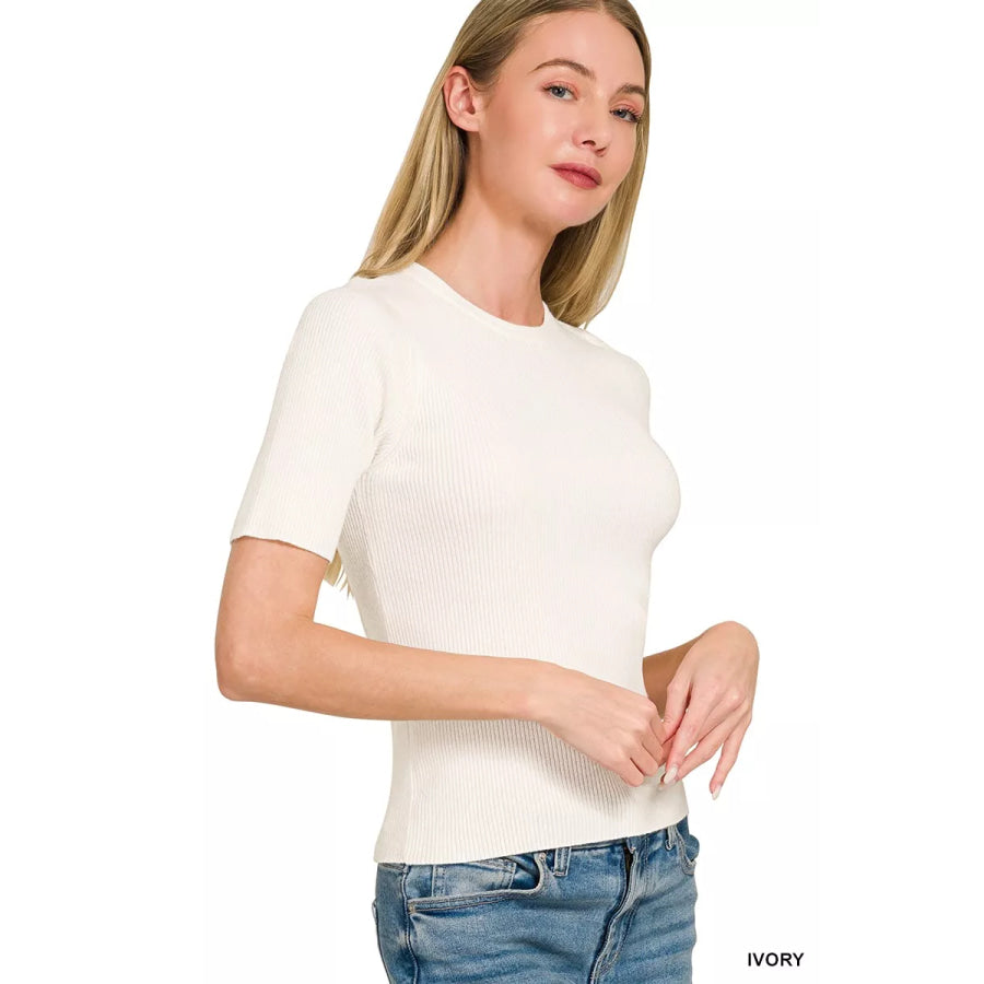Zenana Viscose Ribbed Round Neck Sweater Apparel and Accessories