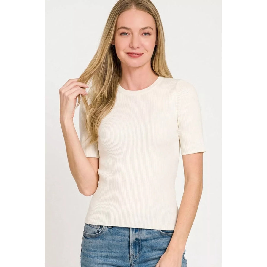 Zenana Viscose Ribbed Round Neck Sweater Apparel and Accessories