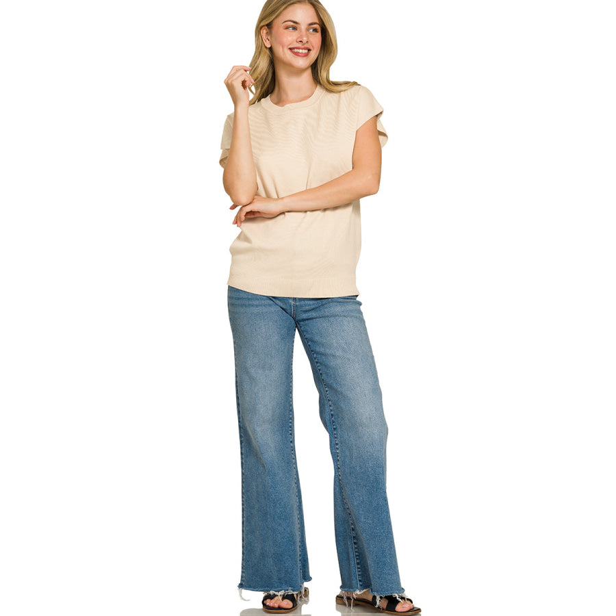 Zenana Viscose Round-neck Short Sleeve Sweater Apparel and Accessories