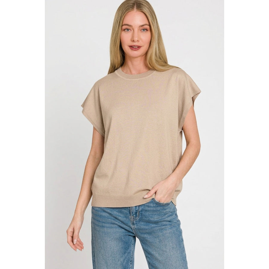 Zenana Viscose Round-neck Short Sleeve Sweater Apparel and Accessories