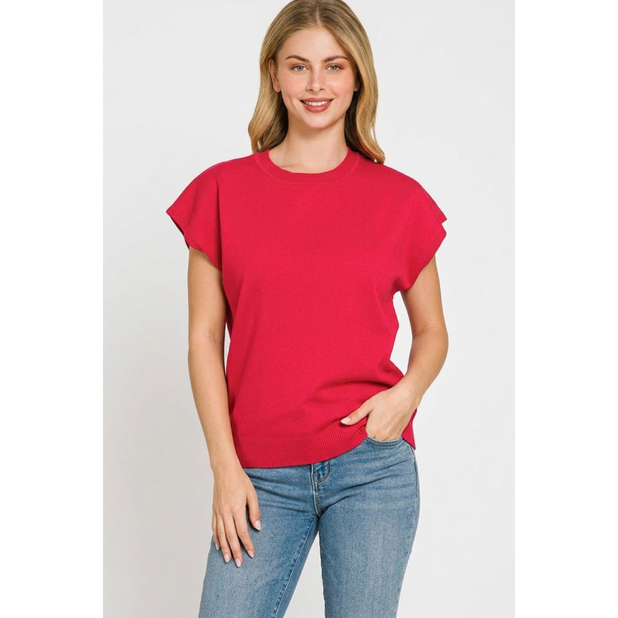 Zenana Viscose Round-neck Short Sleeve Sweater Apparel and Accessories