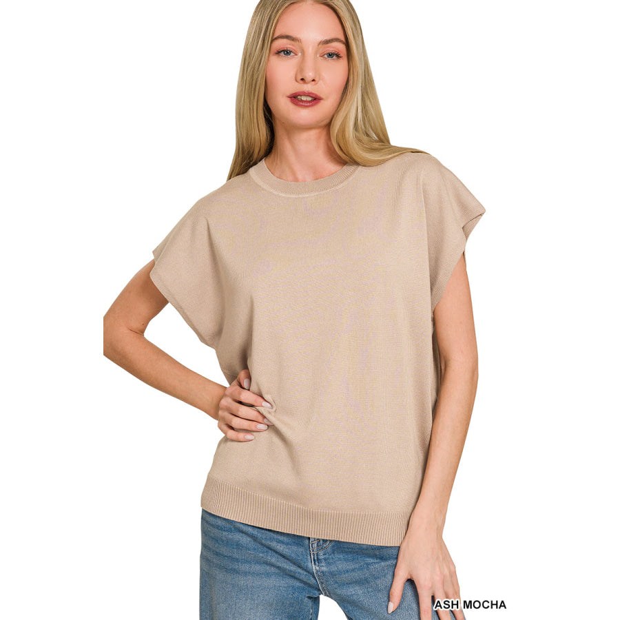Zenana Viscose Round-neck Short Sleeve Sweater Apparel and Accessories