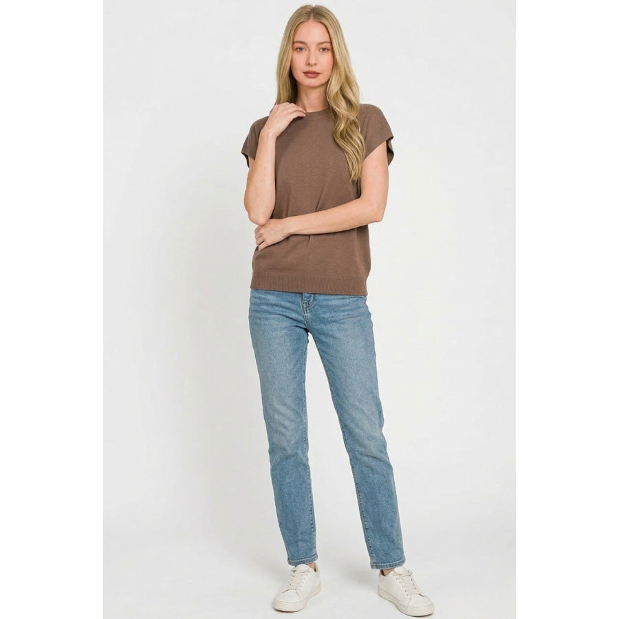 Zenana Viscose Round-neck Short Sleeve Sweater Apparel and Accessories
