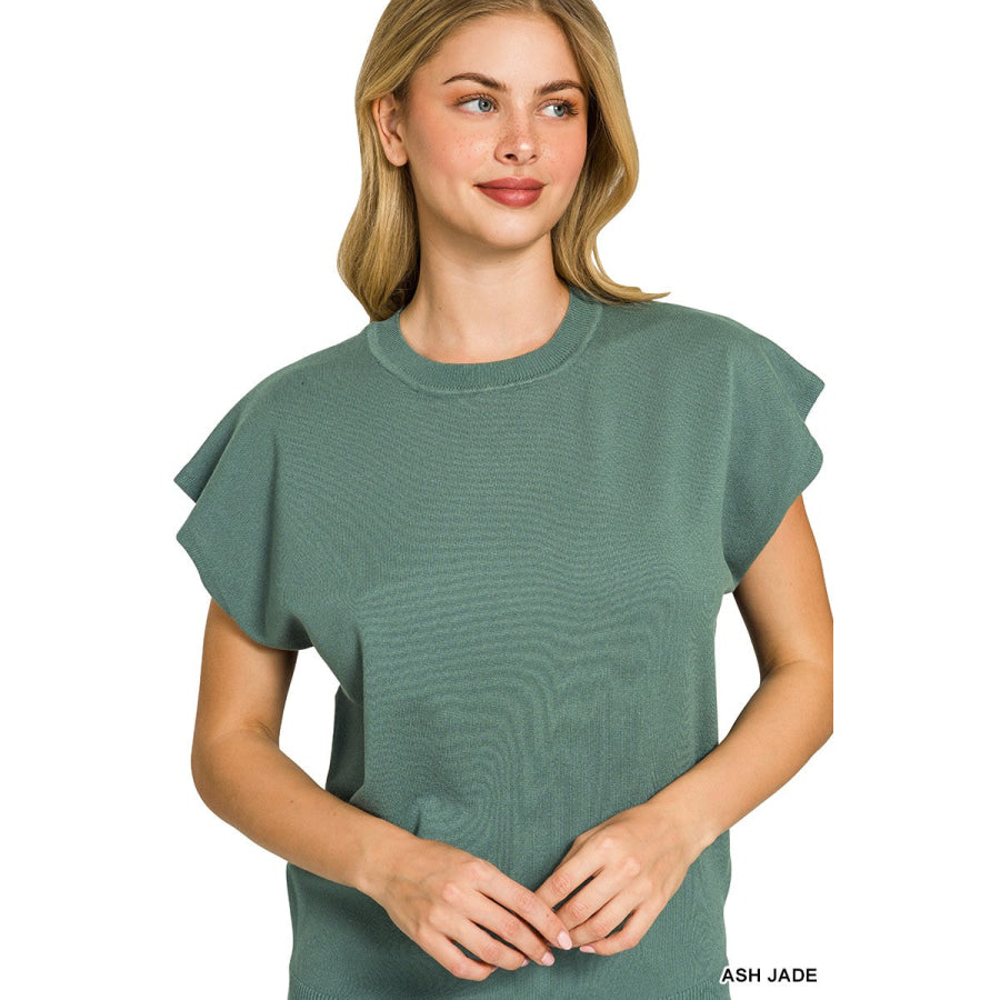 Zenana Viscose Round-neck Short Sleeve Sweater Apparel and Accessories