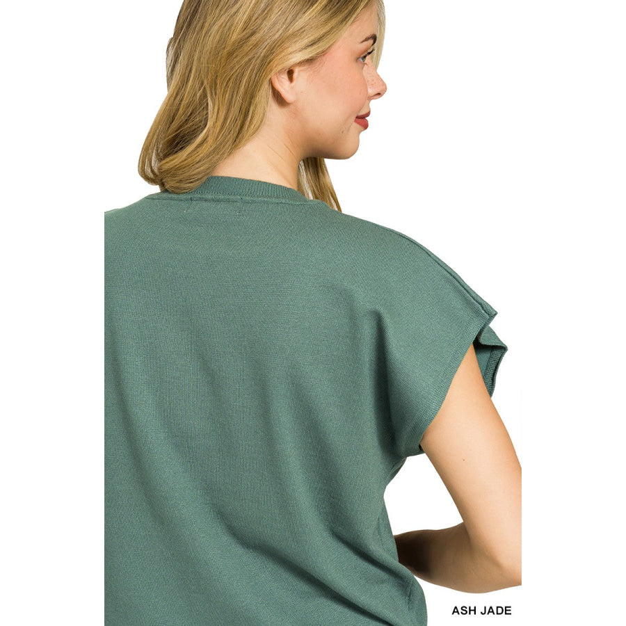 Zenana Viscose Round-neck Short Sleeve Sweater ASH JADE / S Apparel and Accessories