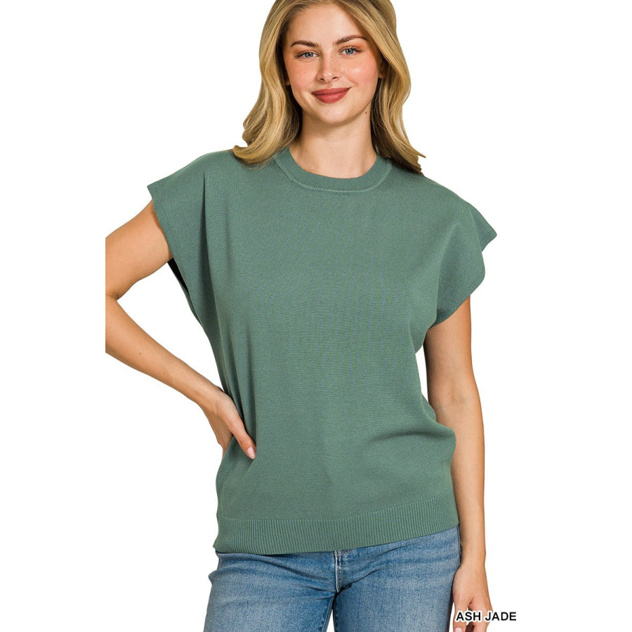 Zenana Viscose Round-neck Short Sleeve Sweater ASH JADE / S Apparel and Accessories