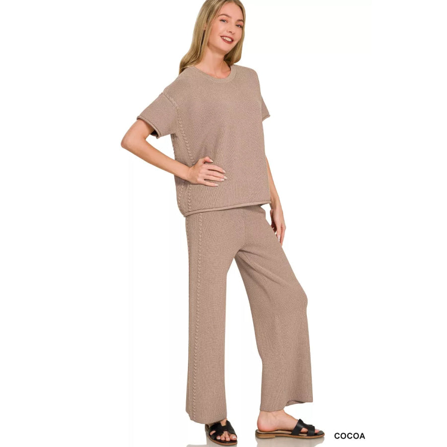 Zenana Viscose Round Neck Top & Pants Set Apparel and Accessories