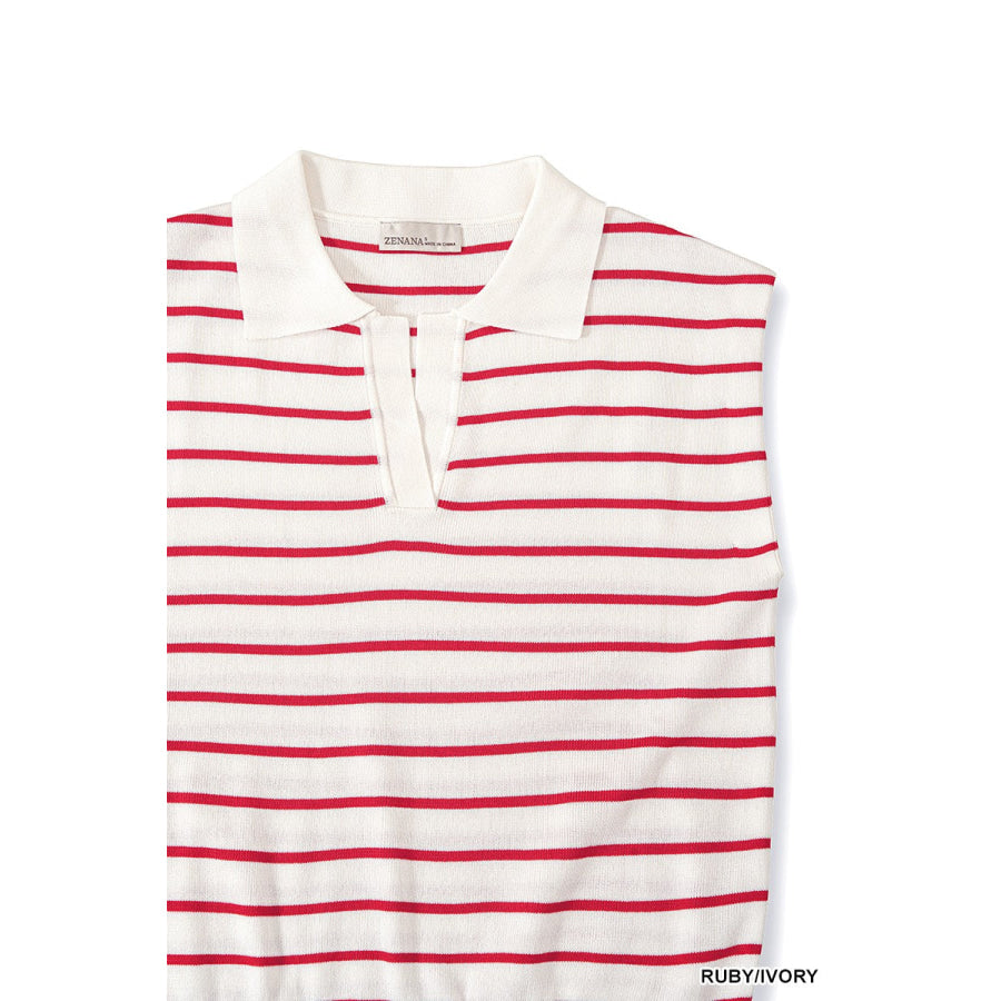 Zenana Viscose Striped Collared Sweater Vest Apparel and Accessories