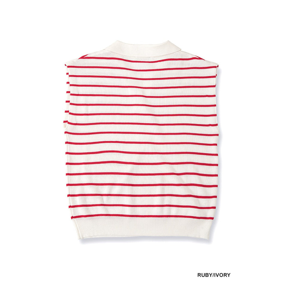 Zenana Viscose Striped Collared Sweater Vest Apparel and Accessories