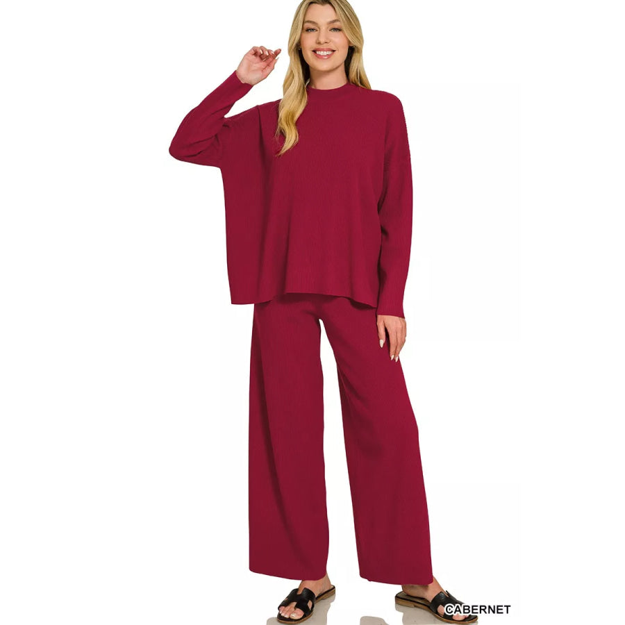 Zenana Viscose Sweater Top & Pants Set Apparel and Accessories