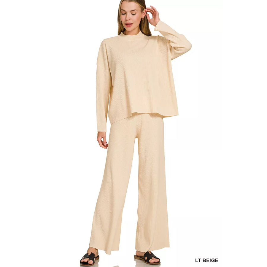 Zenana Viscose Sweater Top & Pants Set Apparel and Accessories