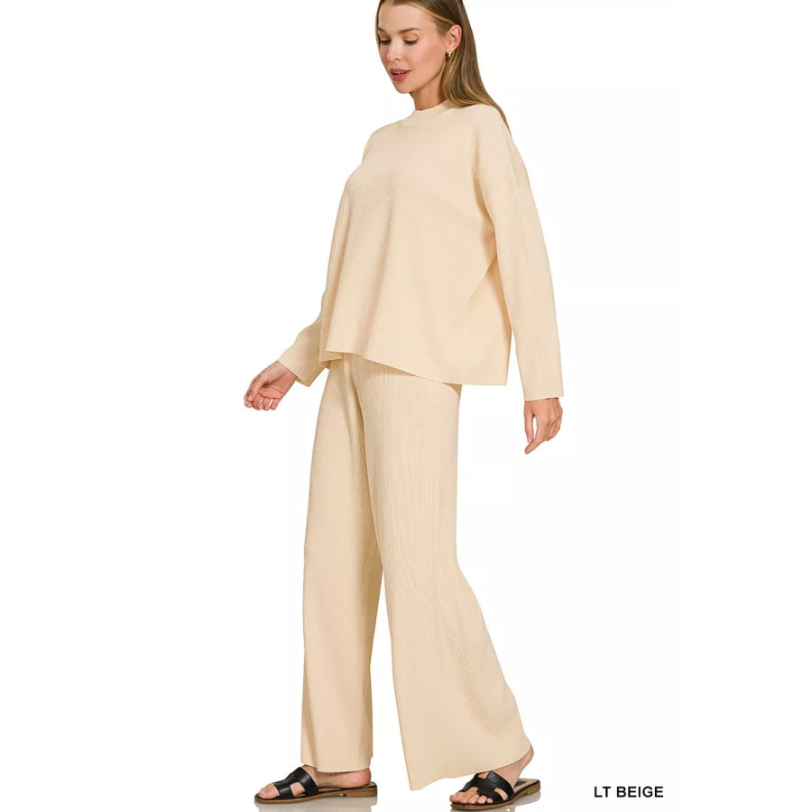 Zenana Viscose Sweater Top & Pants Set Apparel and Accessories