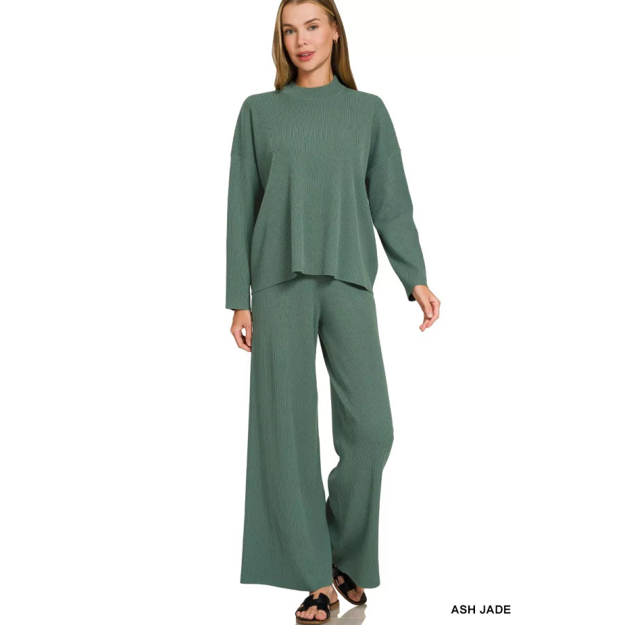 Zenana Viscose Sweater Top & Pants Set ASH JADE / S Apparel and Accessories