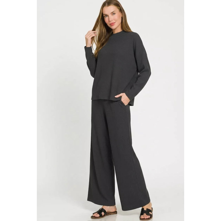 Zenana Viscose Sweater Top & Pants Set BLACK / S Apparel and Accessories