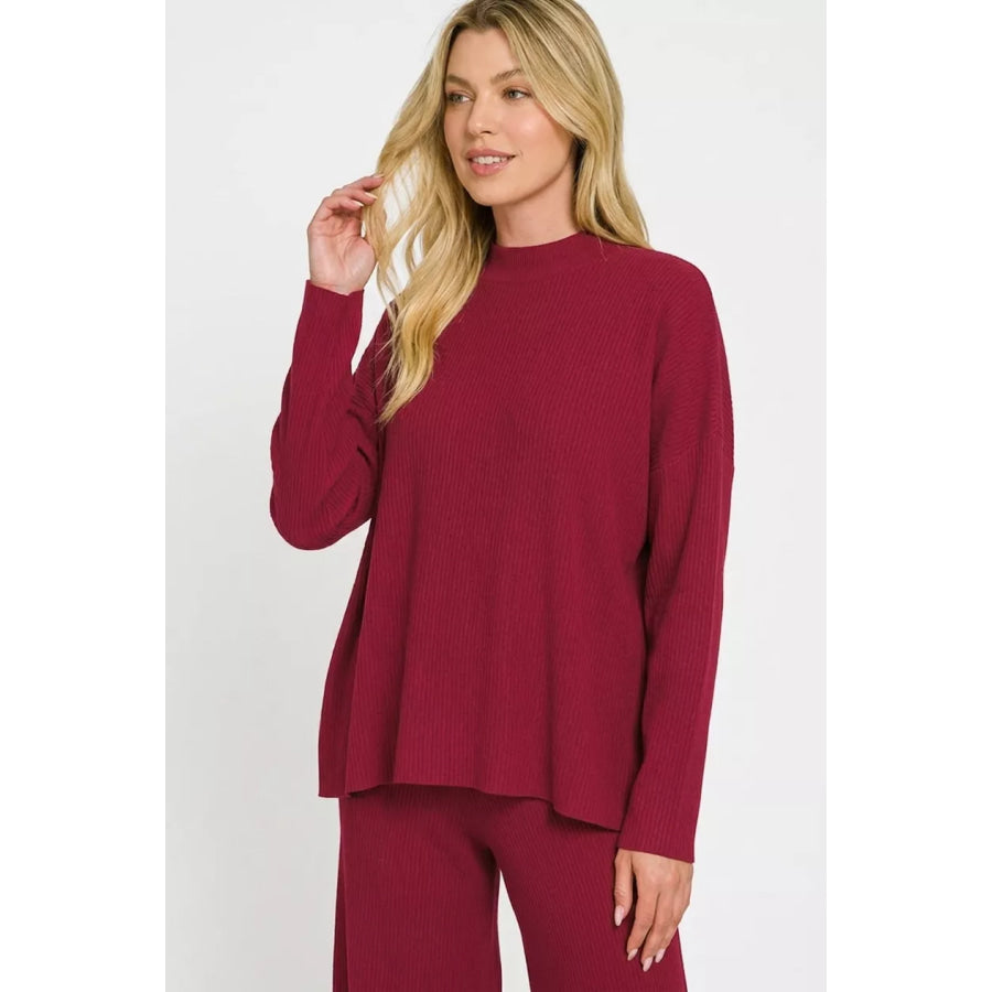 Zenana Viscose Sweater Top & Pants Set CABERNET / S Apparel and Accessories