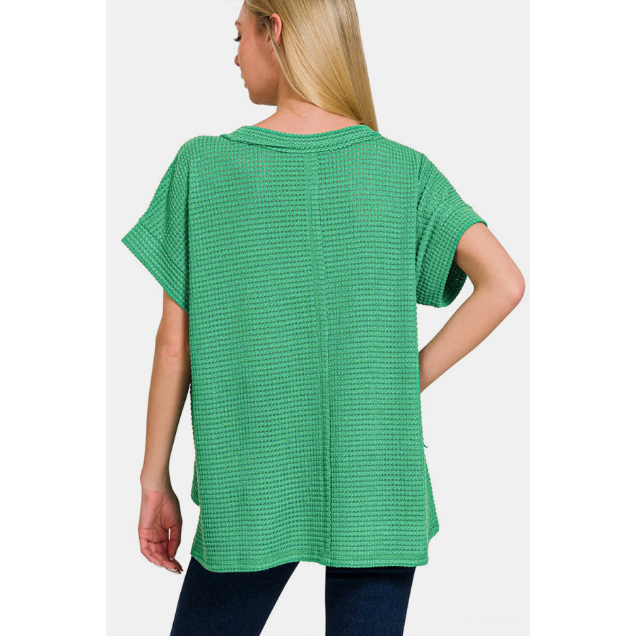 Zenana Waffle Exposed-Seam Short Sleeve T-Shirt Apparel and Accessories