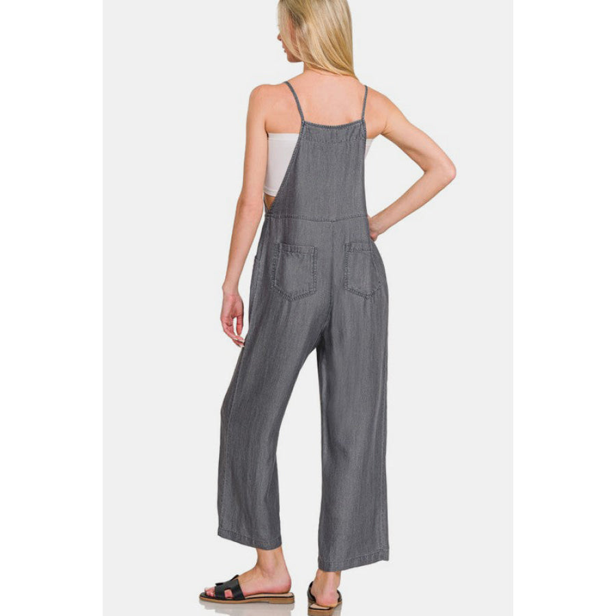 Zenana Washed Adjustable Strap Wide Leg Denim Overalls Apparel and Accessories