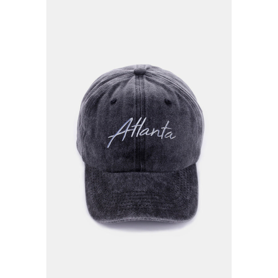 Zenana Washed ATLANTA Embroidered Baseball Cap Atlanta Black / One Size Apparel and Accessories