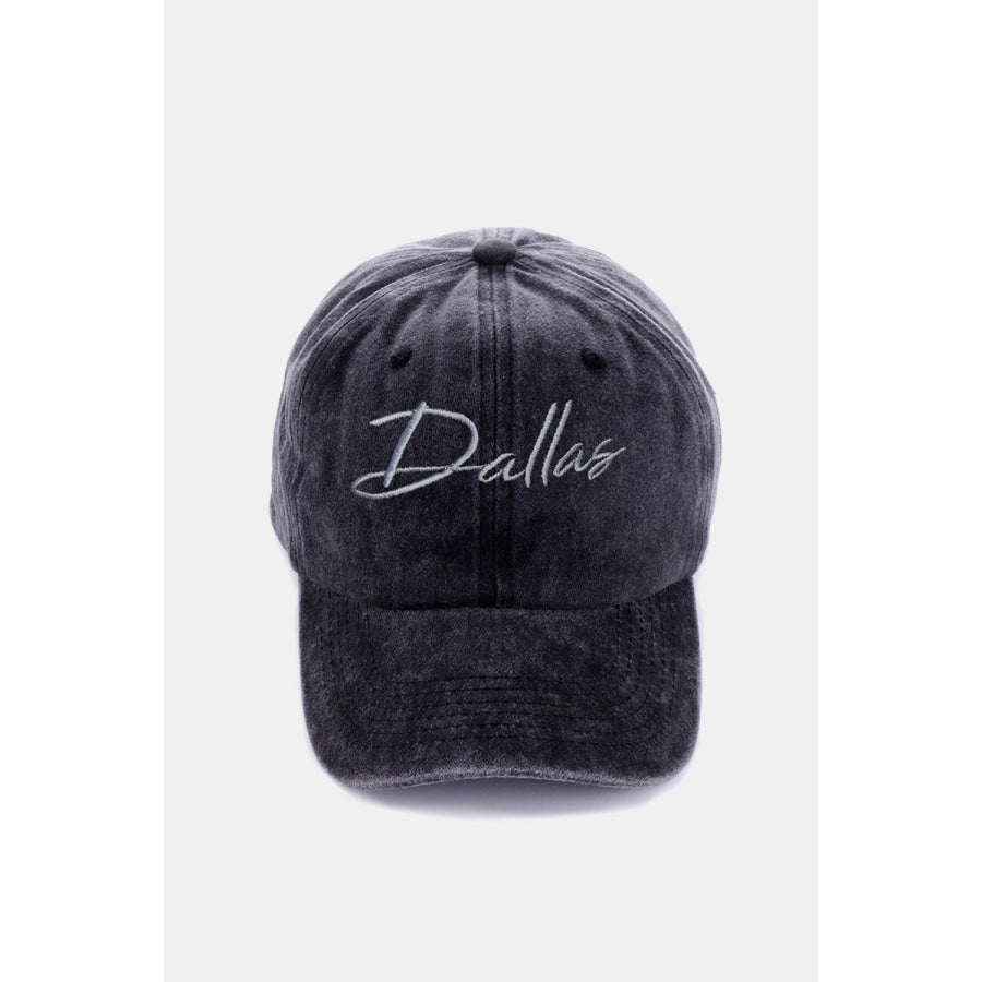 Zenana Washed DALLAS Embroidered Baseball Cap Dallas Black / One Size Apparel and Accessories