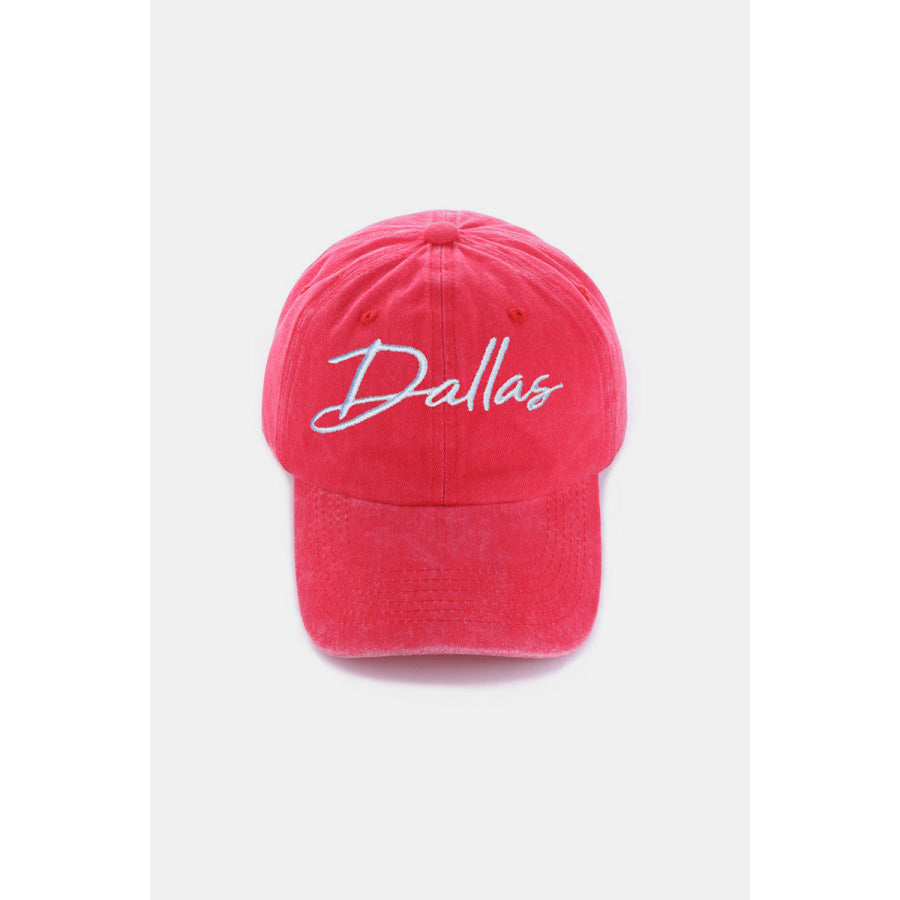 Zenana Washed DALLAS Embroidered Baseball Cap Dallas Red / One Size Apparel and Accessories