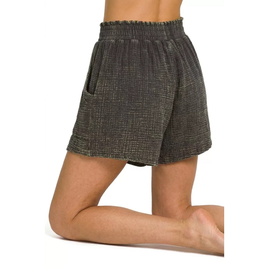 Zenana Washed Double Gauze Shorts Apparel and Accessories