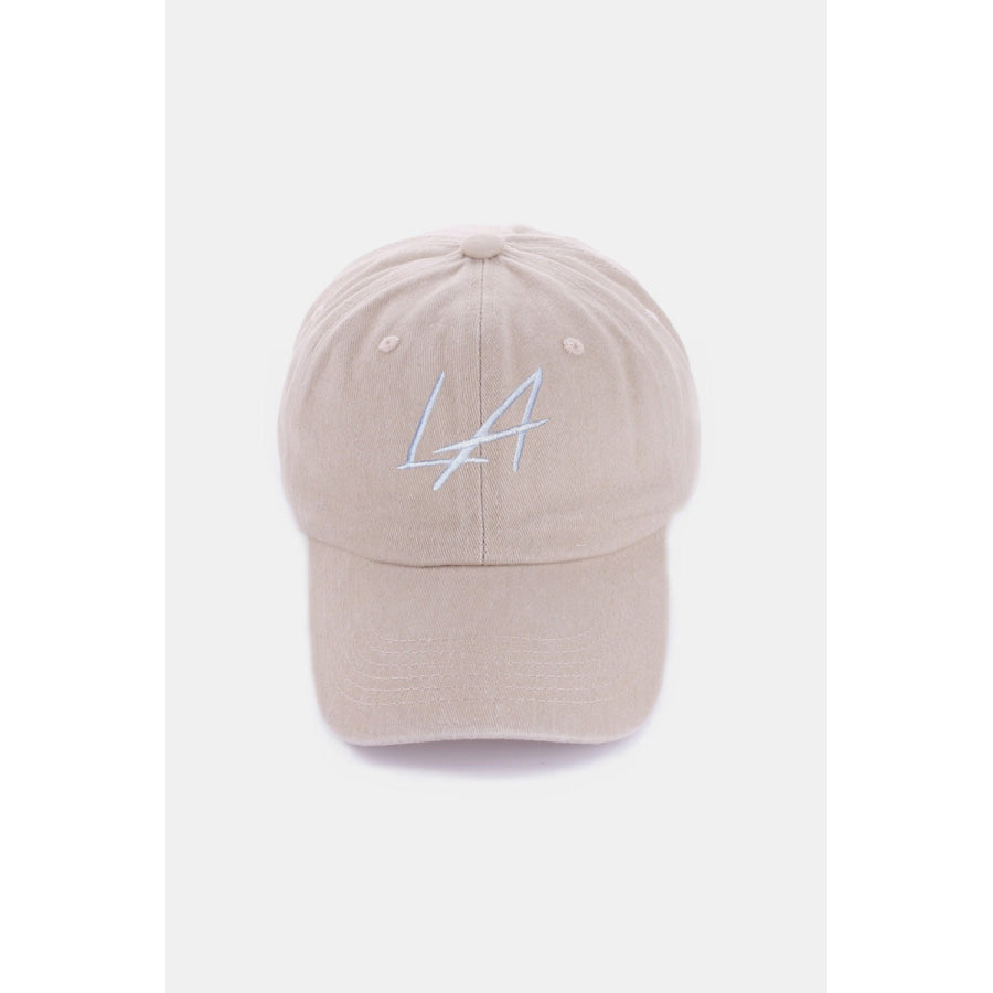 Zenana Washed Embroidered City Baseball Cap LA Ash Mocha / One Size Apparel and Accessories