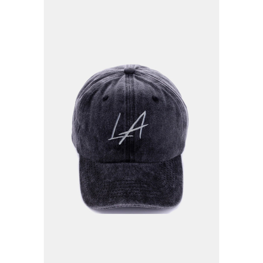 Zenana Washed Embroidered City Baseball Cap LA Black / One Size Apparel and Accessories