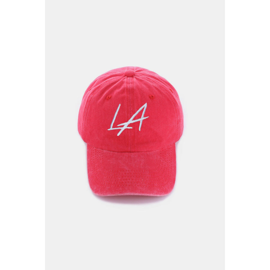 Zenana Washed Embroidered City Baseball Cap LA Red / One Size Apparel and Accessories