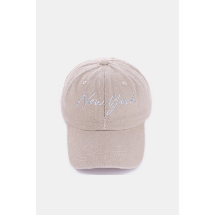 Zenana Washed Embroidered City Baseball Cap New York Ash Mocha / One Size Apparel and Accessories