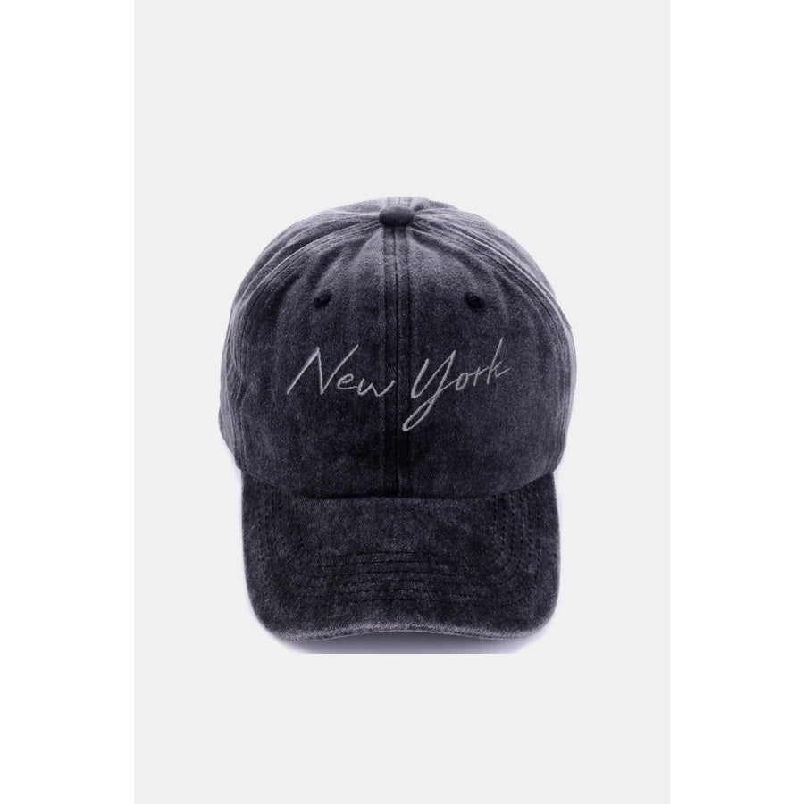 Zenana Washed Embroidered City Baseball Cap New York Black / One Size Apparel and Accessories