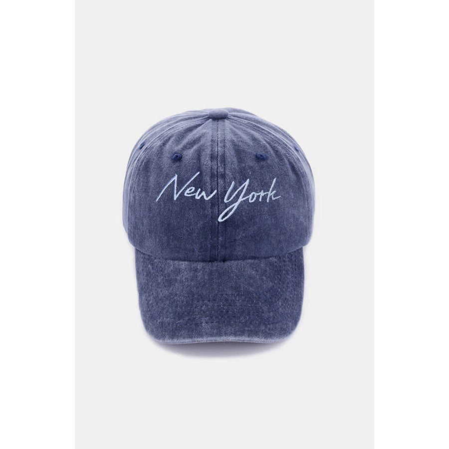 Zenana Washed Embroidered City Baseball Cap New York Navy / One Size Apparel and Accessories