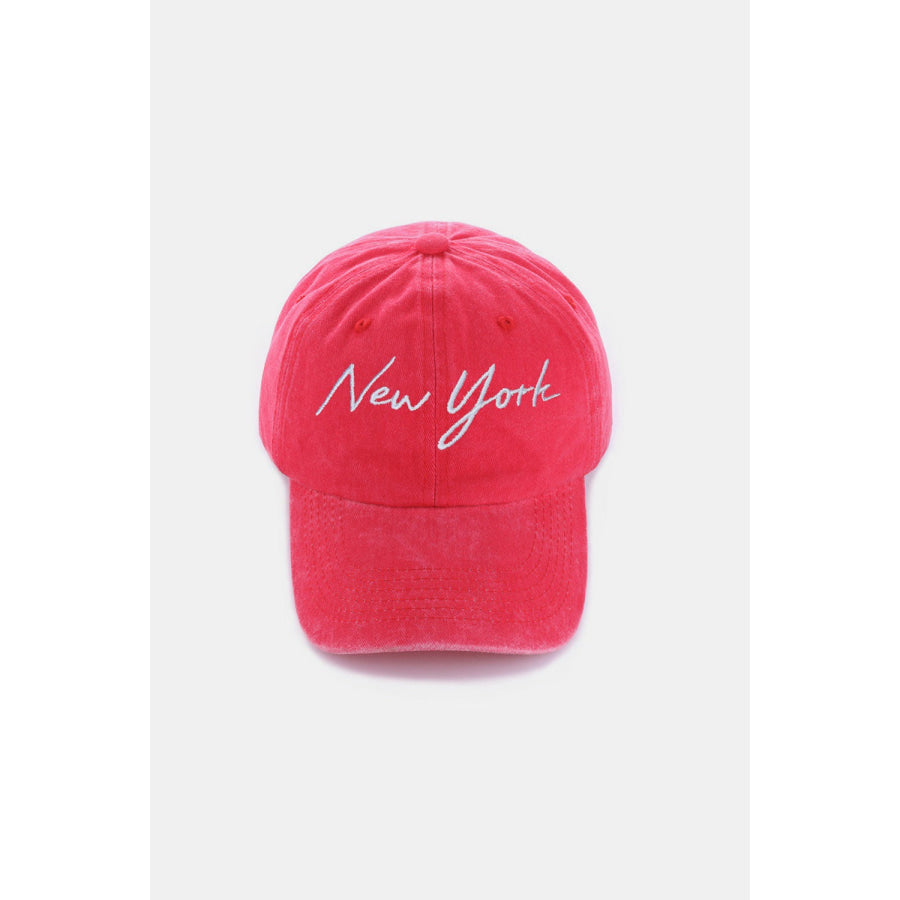 Zenana Washed Embroidered City Baseball Cap New York Red / One Size Apparel and Accessories