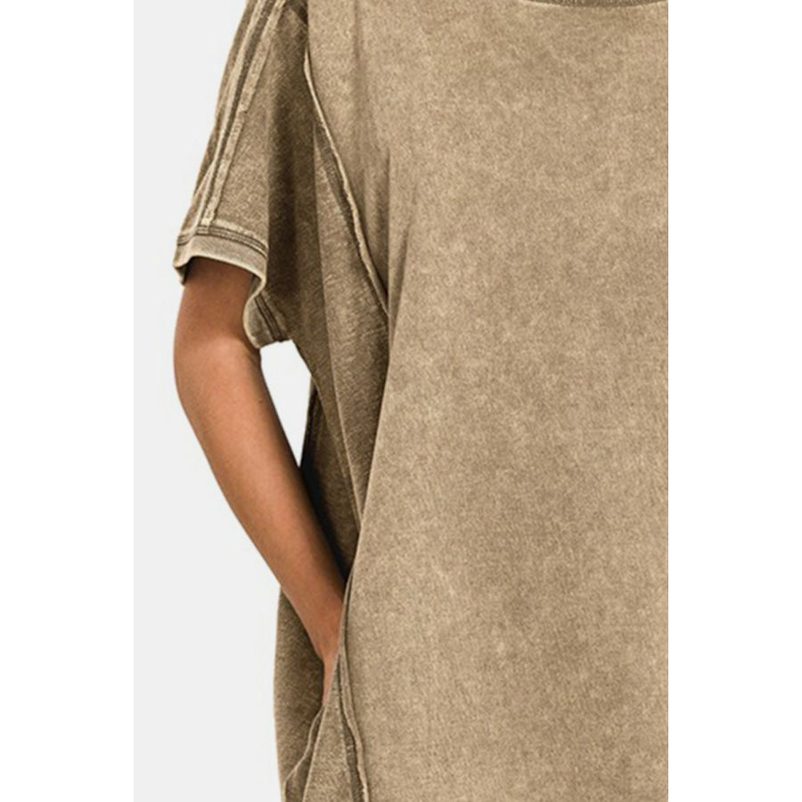 Zenana Washed Exposed Seam Mini Tee Dress Apparel and Accessories