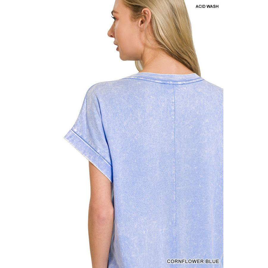 Zenana Washed Exposed Seam Short Sleeve T-Shirt Dress Apparel and Accessories