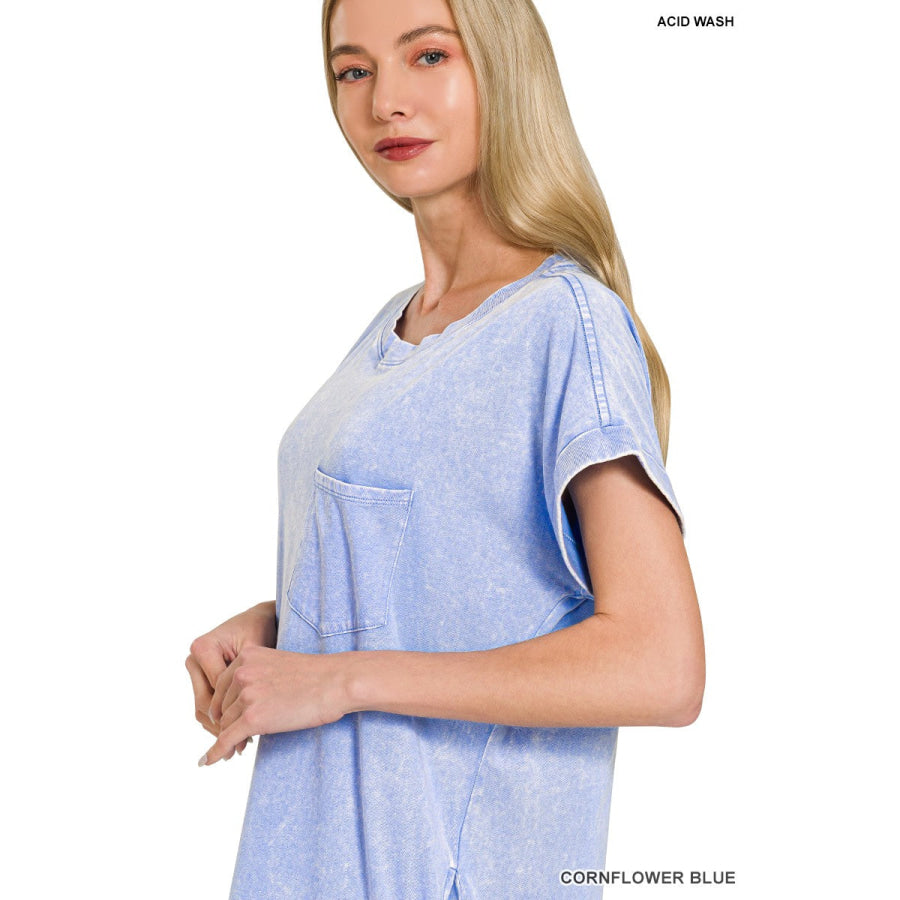 Zenana Washed Exposed Seam Short Sleeve T-Shirt Dress Apparel and Accessories